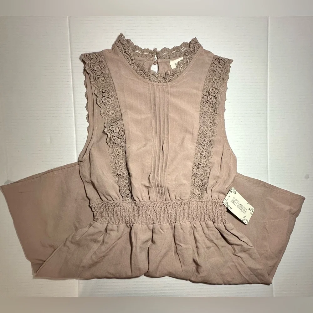 Sweet Wanderer Women’s‎ Brown Sleeveless Midi Elastic Waist Dress in Size L NEW